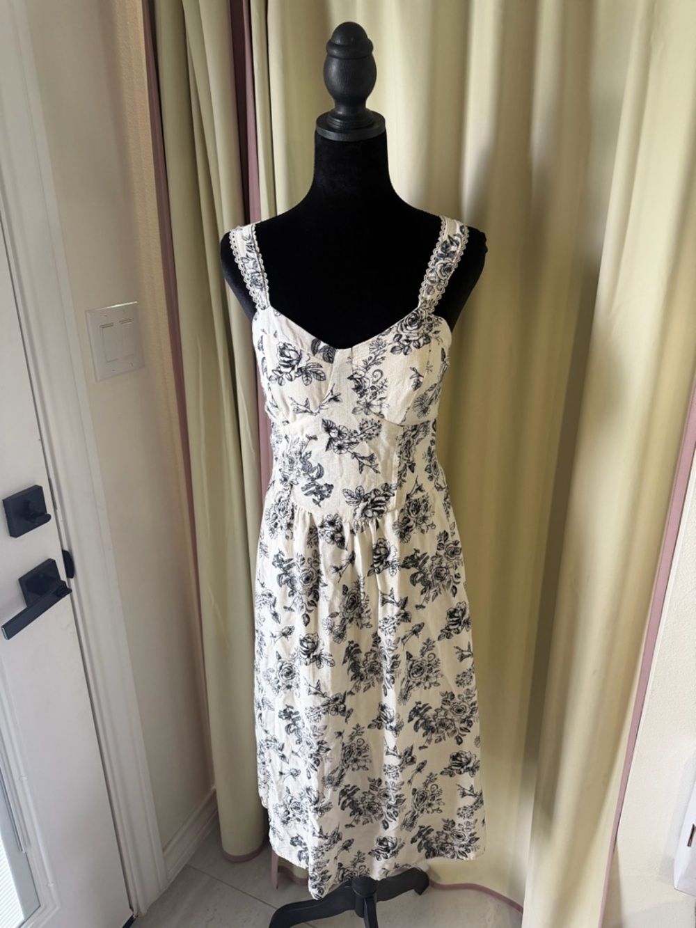 As U Wish Cream Midi Dress with Black Floral Print